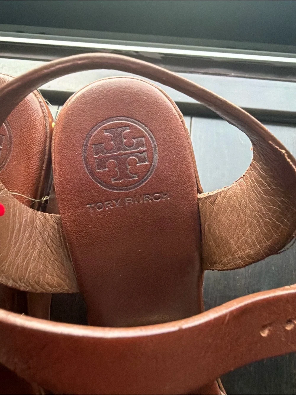 Tory Burch Brown Leather Buckle Heels with Gold Hardware